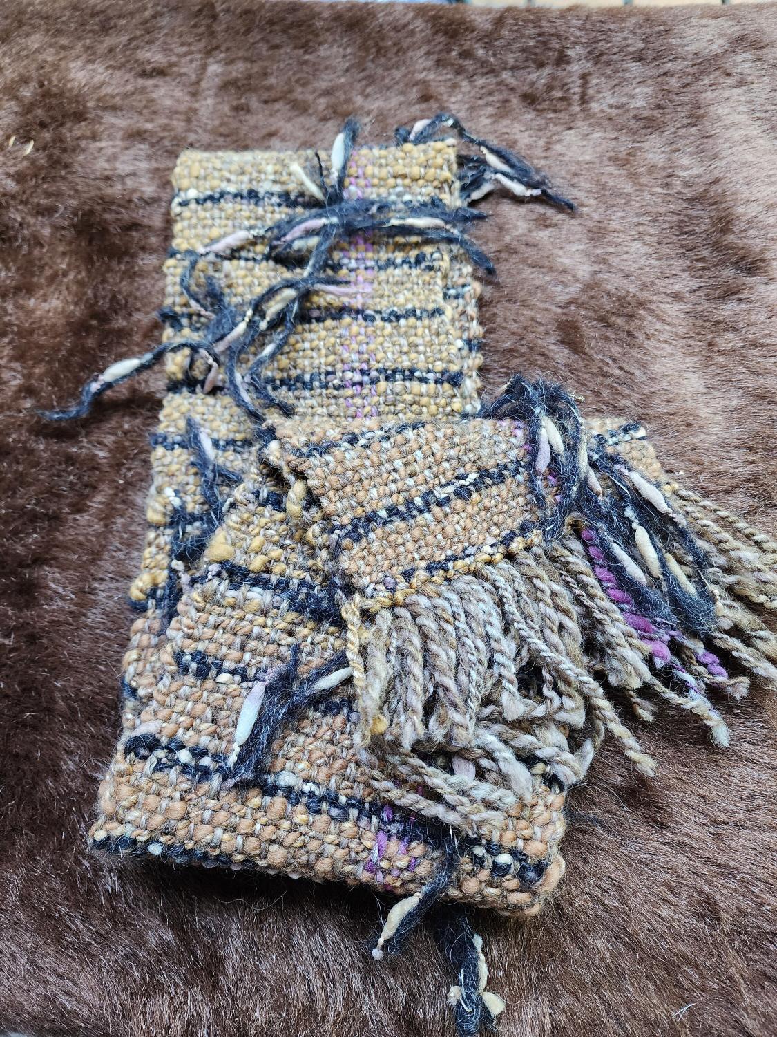 Handspun Wool Scarf, Woven Wearable Art, Unique Design