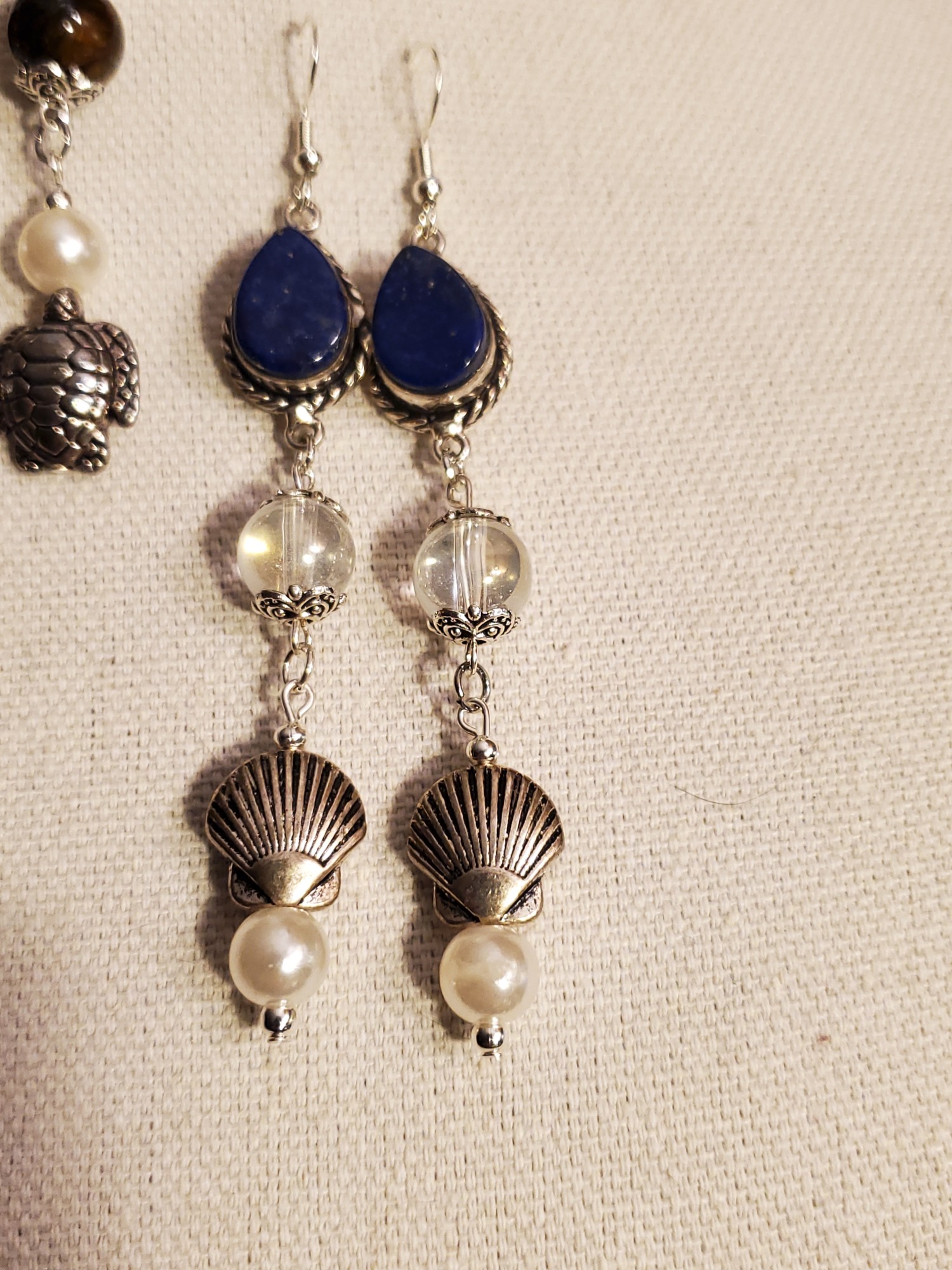 Scallop Lapis Sterling Ear Rings