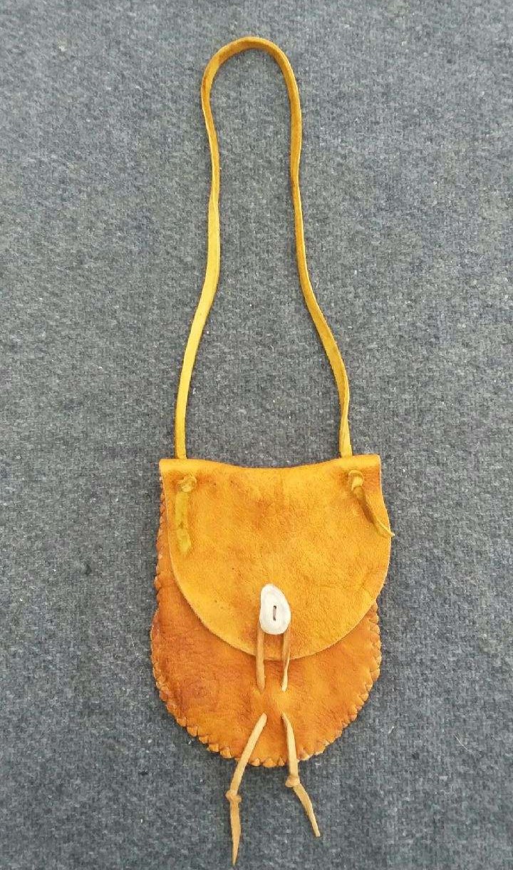 Elk leather small pouch with antler button
