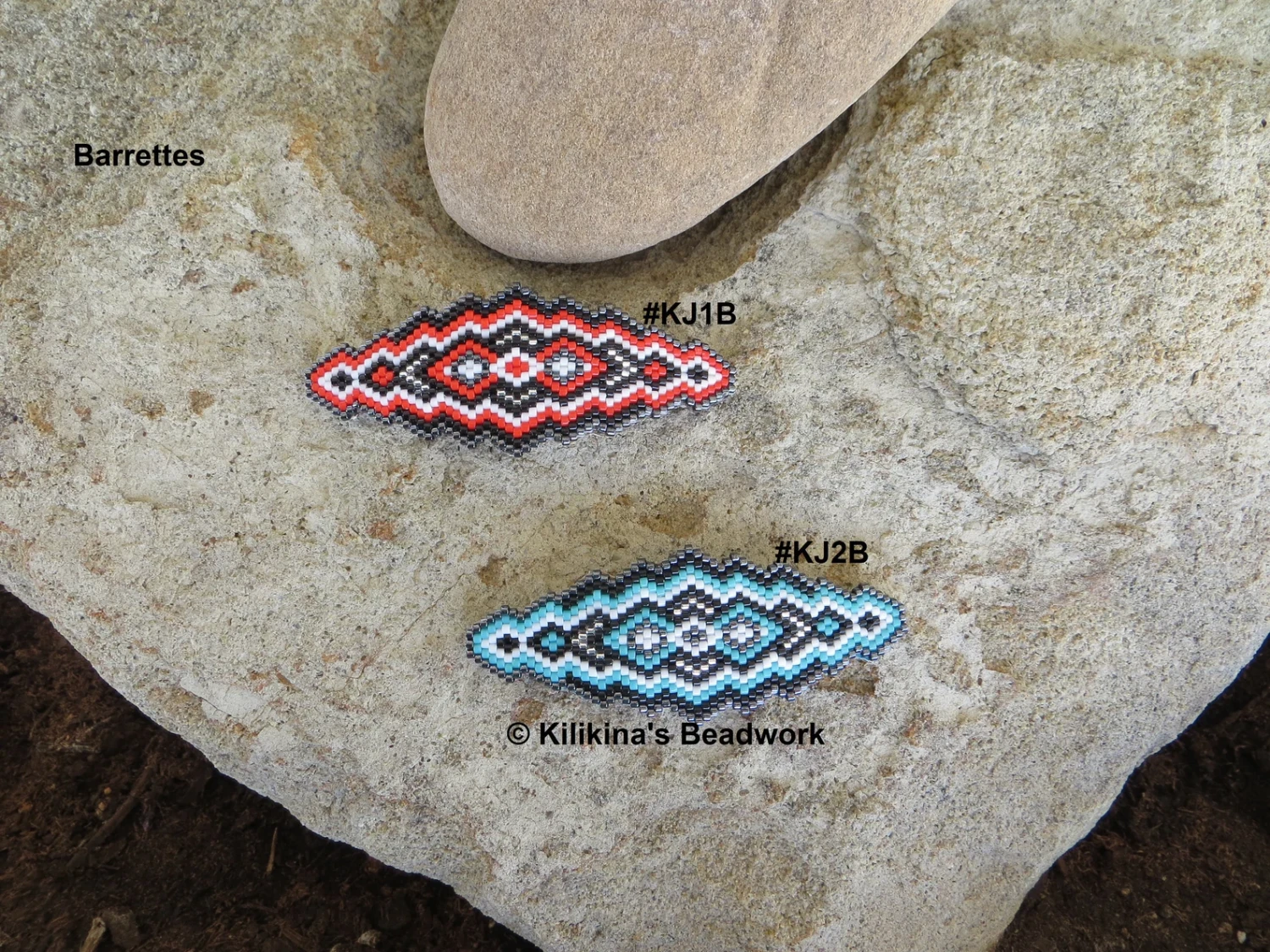 Native American Style Beaded Barrette - Navajo Rug Beaded Barrette - Made by Kilikina