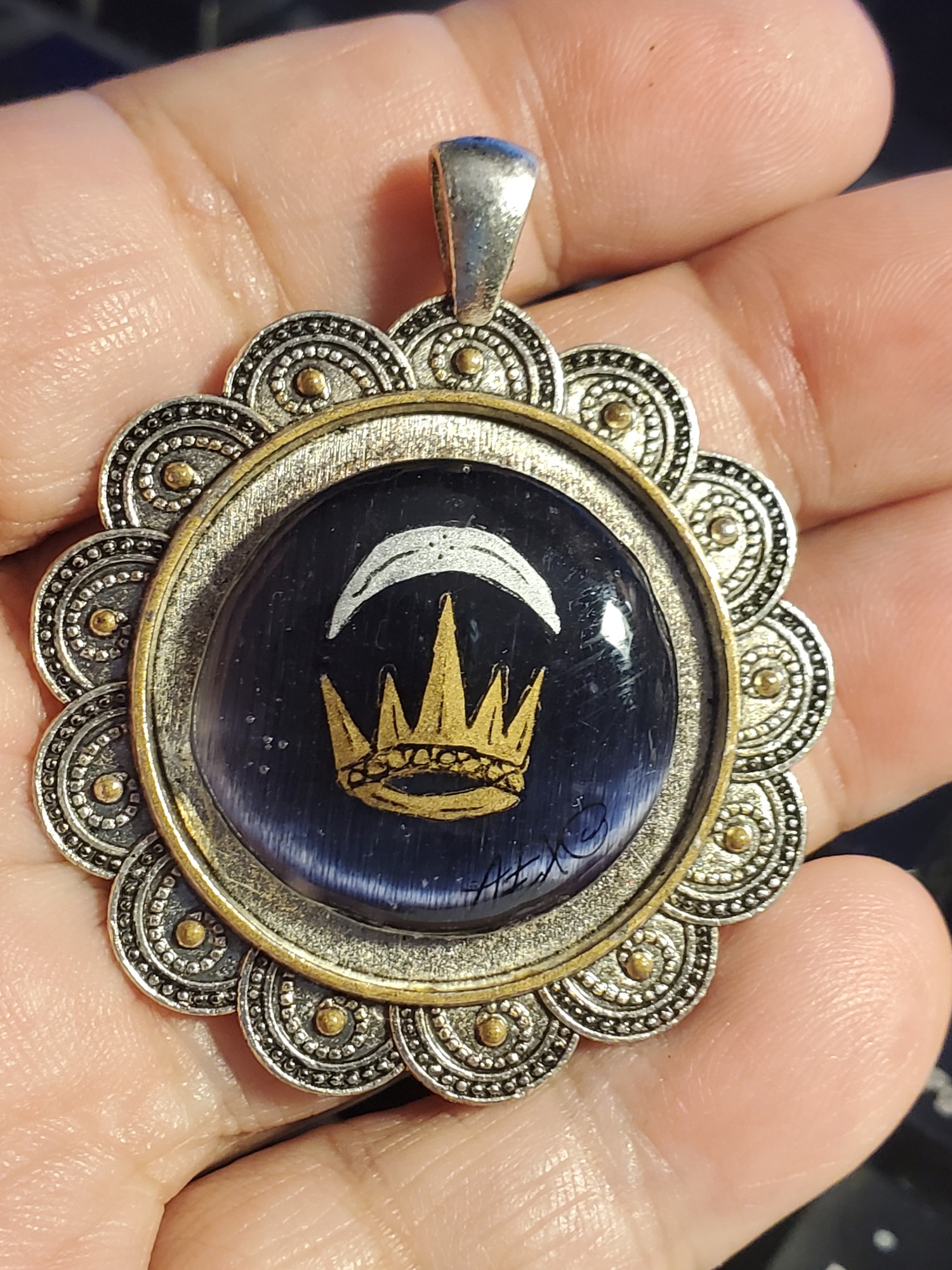 Silver Crescent Persian Style Pendant
