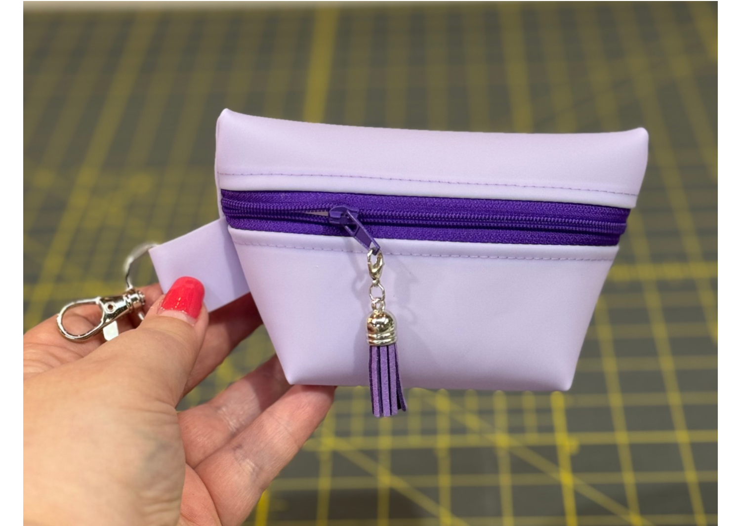 Small Lavender Jelly Vinyl Zipper Pouch | Waterproof Mini Bag with Tassel | Bright Leash Accessory or Coin Purse