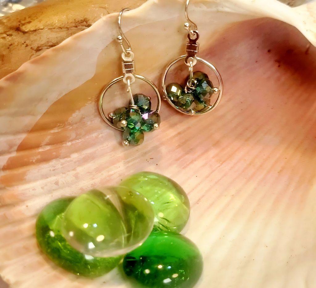 Faceted bead dangle inside hoop earrings