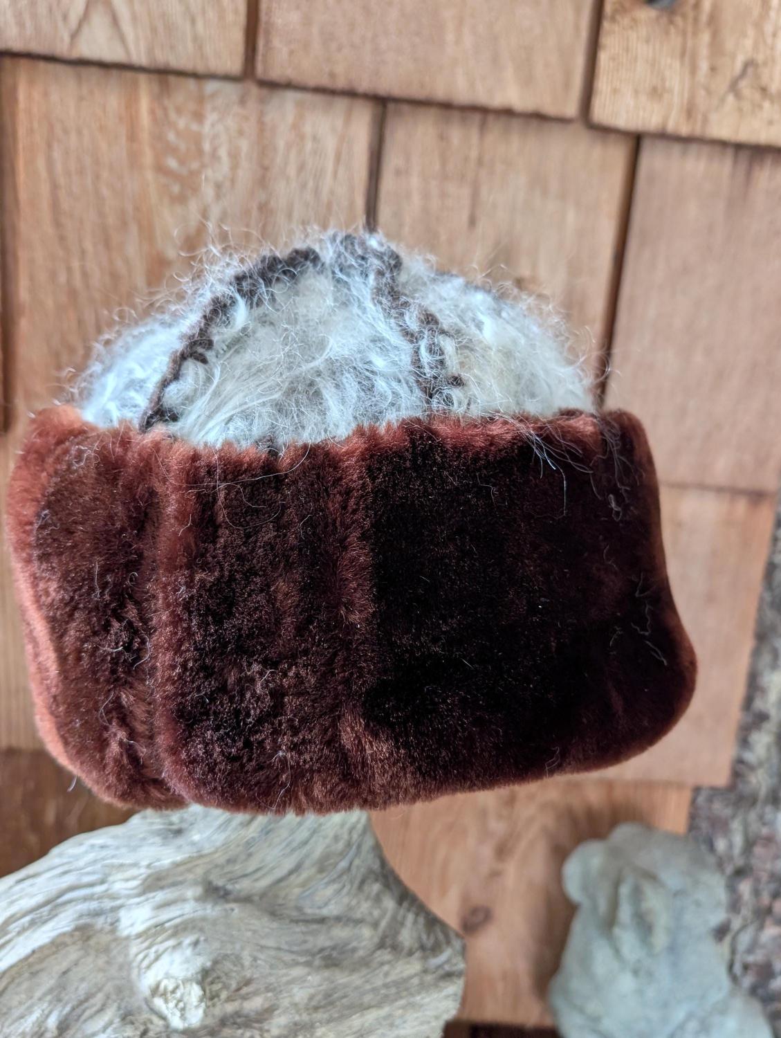 Mongolian Cossack Style Fur Hat, (Reclaimed sheared sheepskin) and felted wool