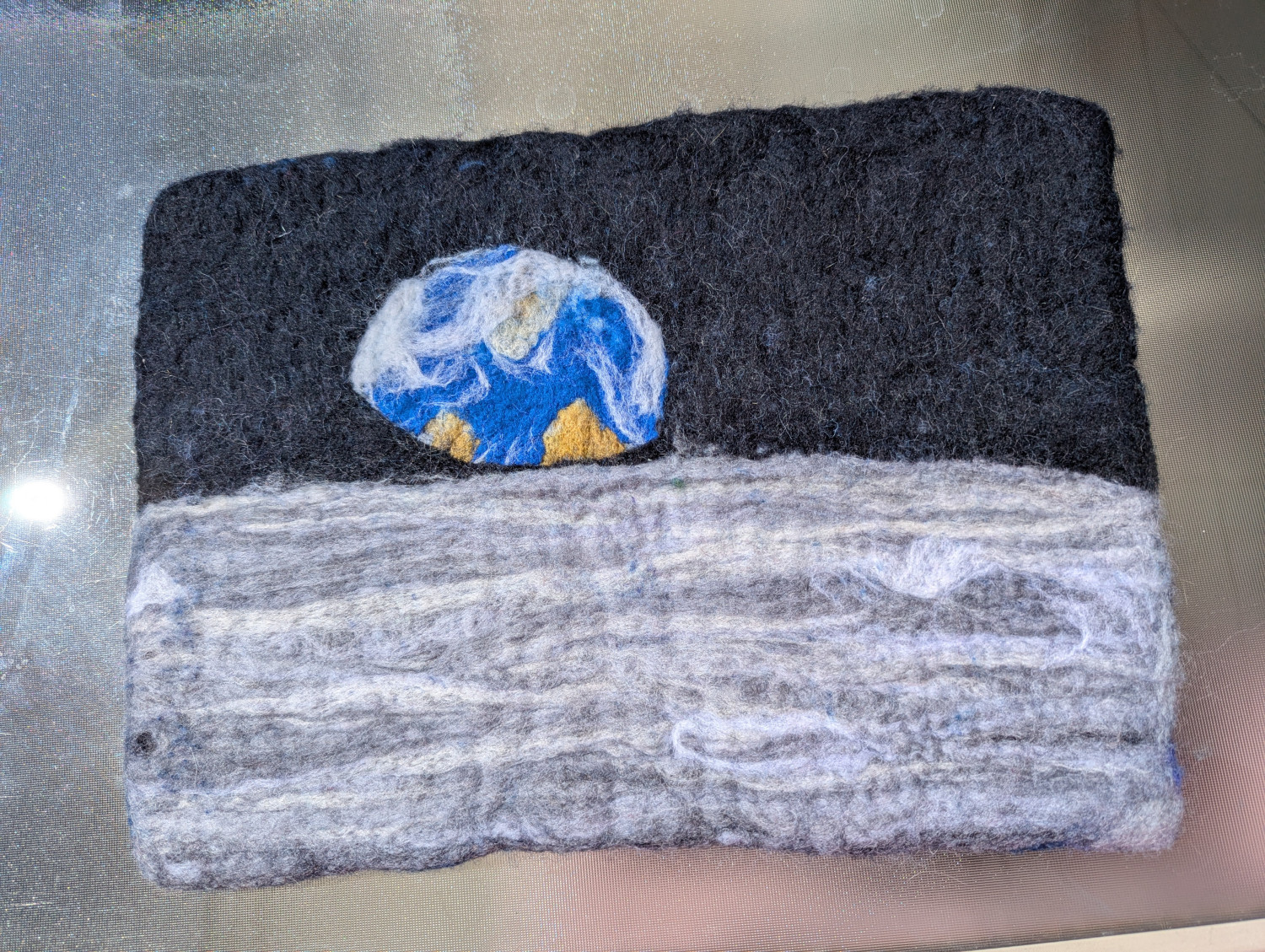 Felted wool earthrise extra large Hot pad trivet
