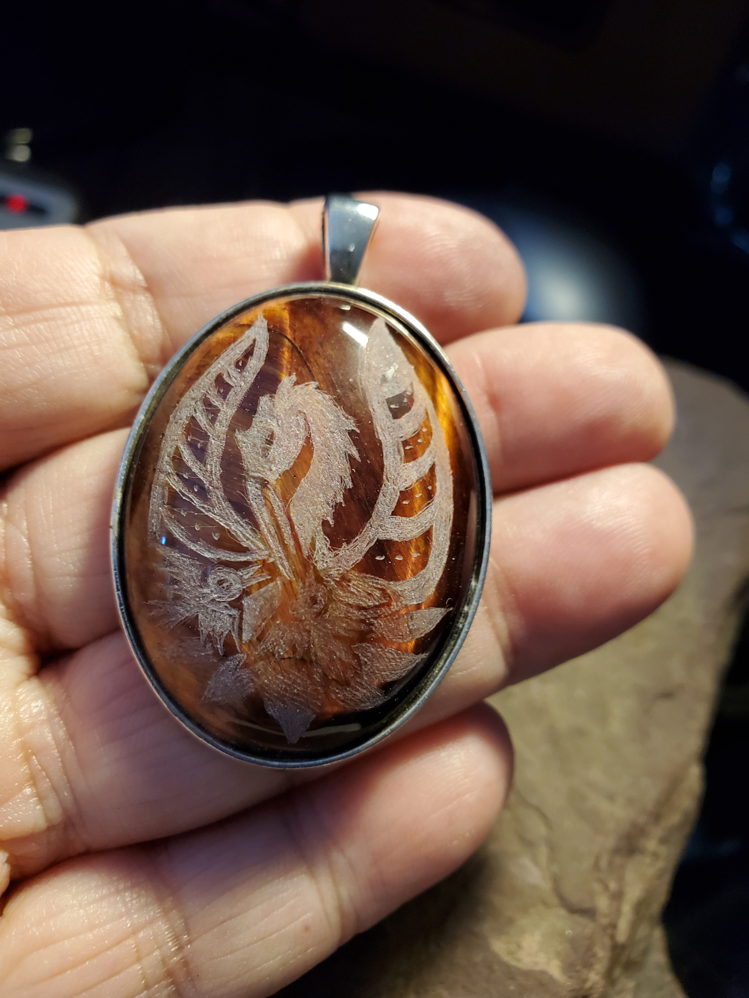 Pelican Tiger Eye Intaglio Pendant
