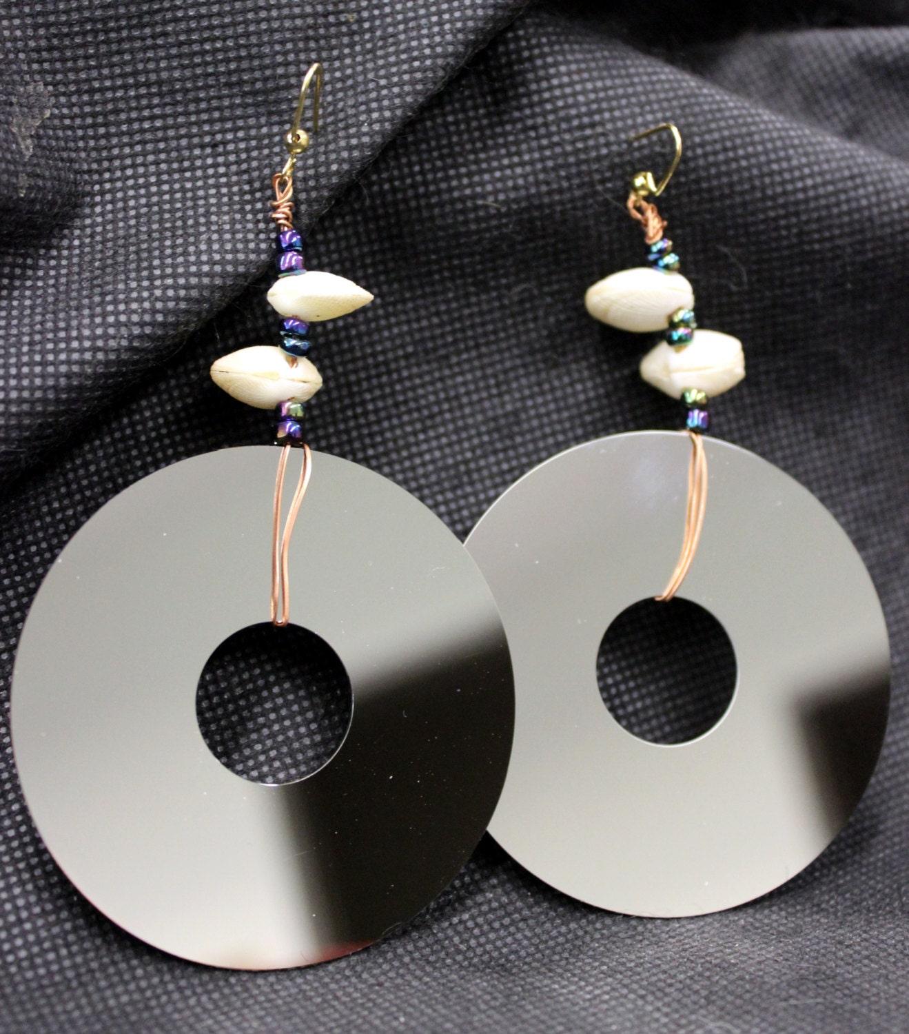 Lap top computer hard drive platter earrings