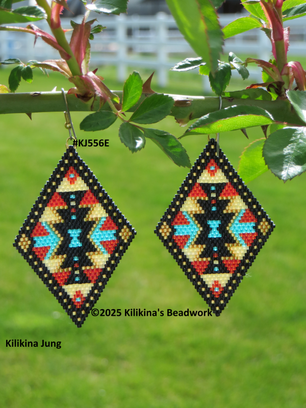 Navajo Rug Beaded Earrings - Native American Style Beaded Earrings - Made by Kilikina