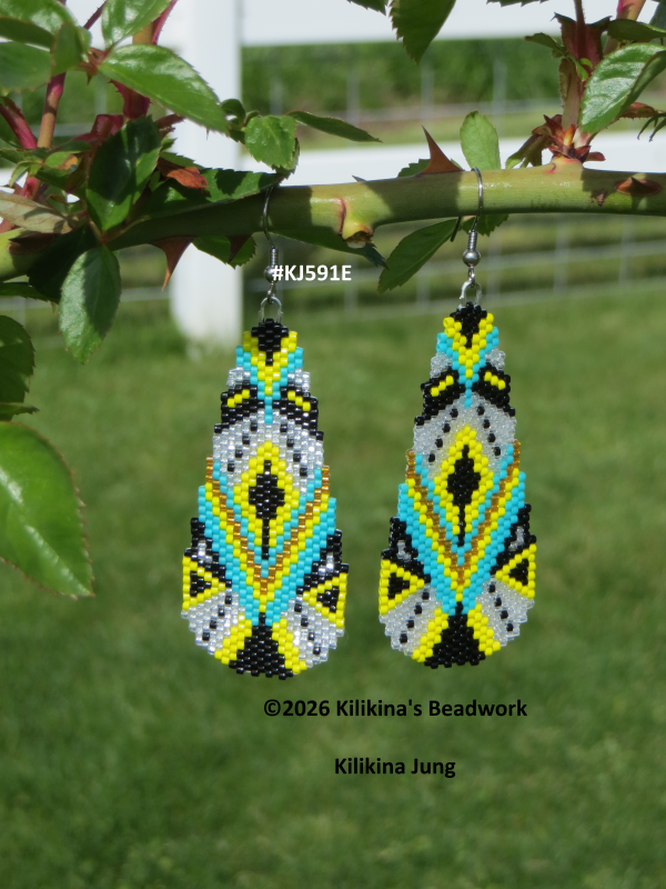 Feather Earrings - Beaded Feather Earrings - Native American Style Beaded Feather Earrings Made by Kilikina