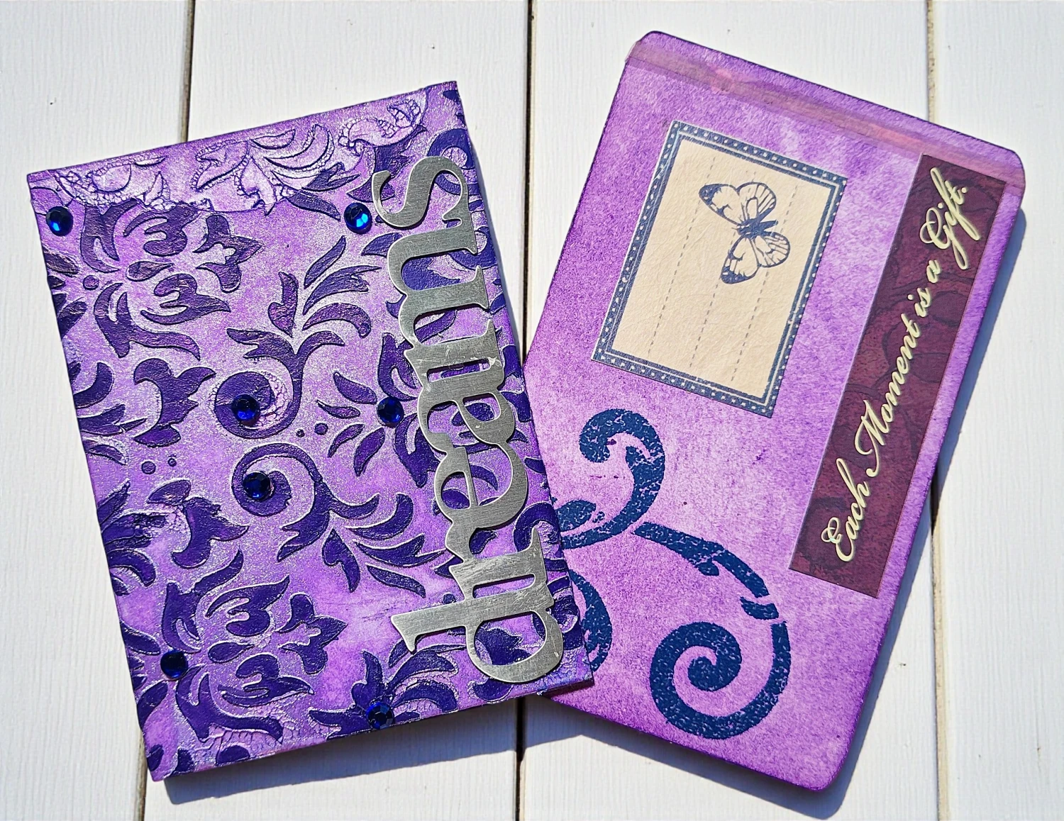 Handmade Purple “Dreams” Junk Journal Pocket – Boho Butterfly Insert & Holder