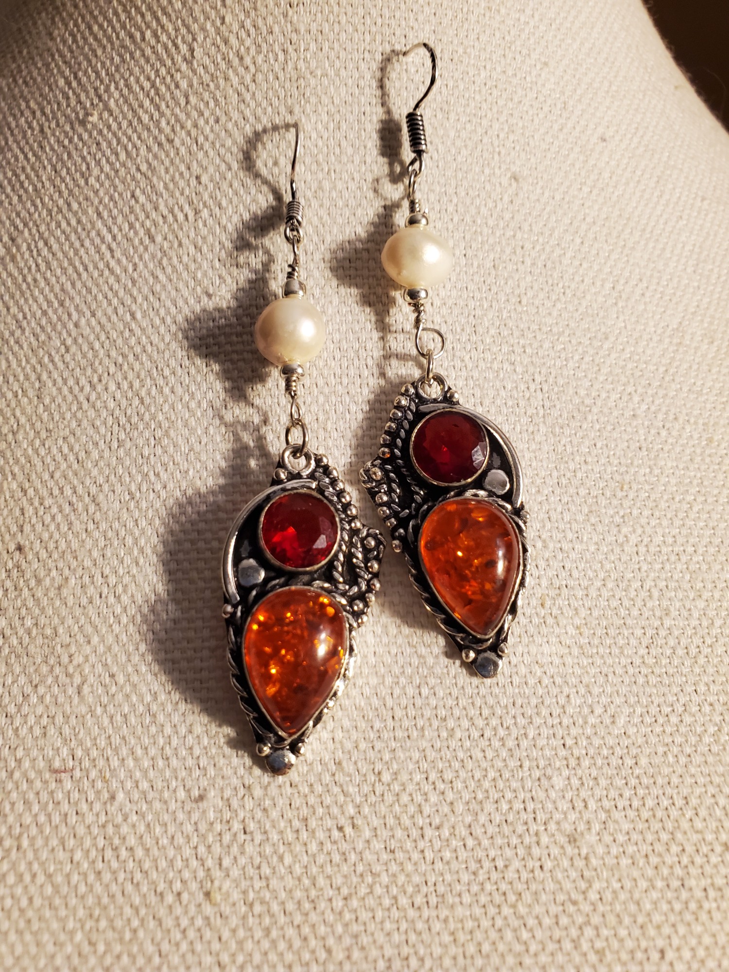 Ruby Amber Sterling Earrings