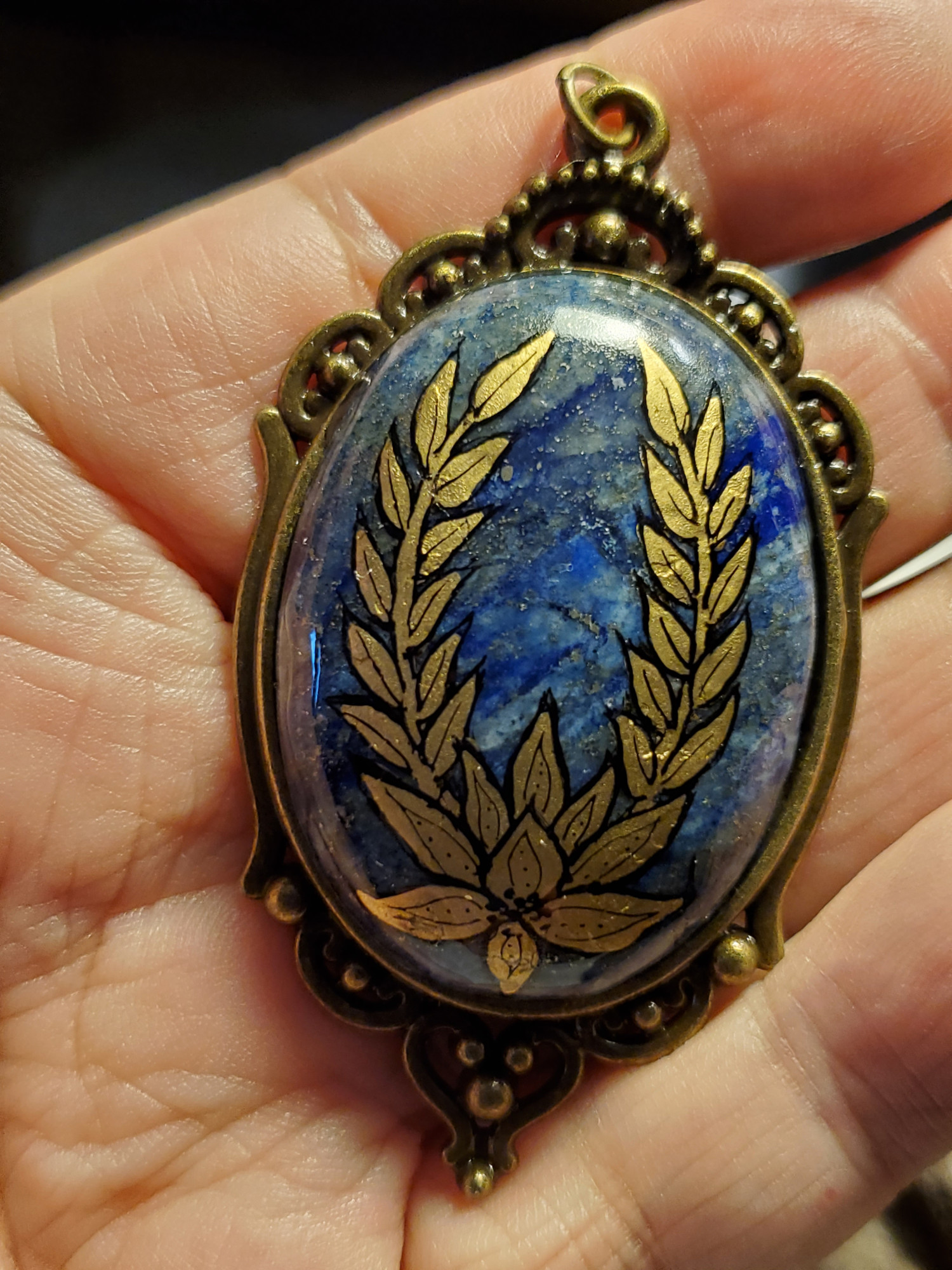 Lotus Laurel Lapis Pendant
