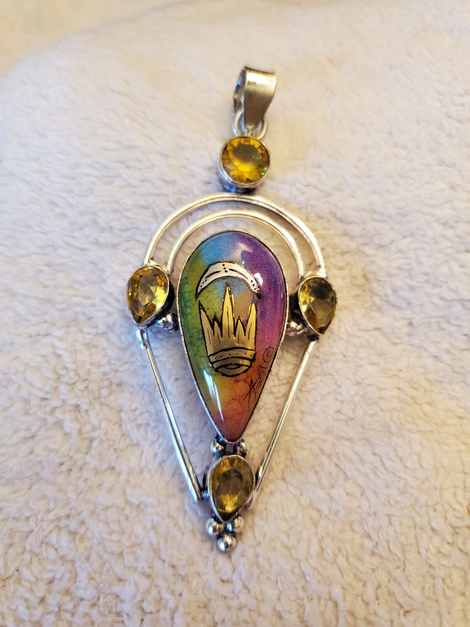 Silver Crescent Rainbow Pendant