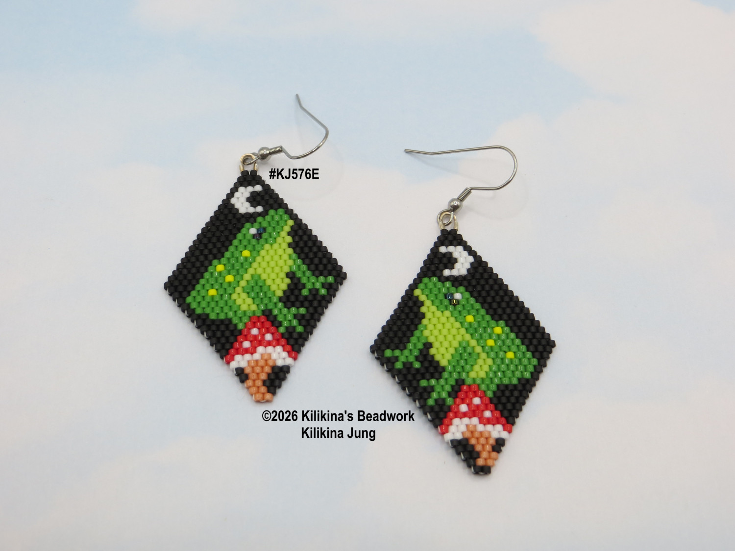 Handmade Frog Earrings - Moon Earrings - Mushroom Earrings - Native American Style Beaded Earrings - Made by Kilikina