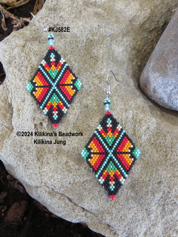 Beaded Earrings - Navajo Rug Earrings - Native American Style Beaded Earrings -  Made by Kilikina