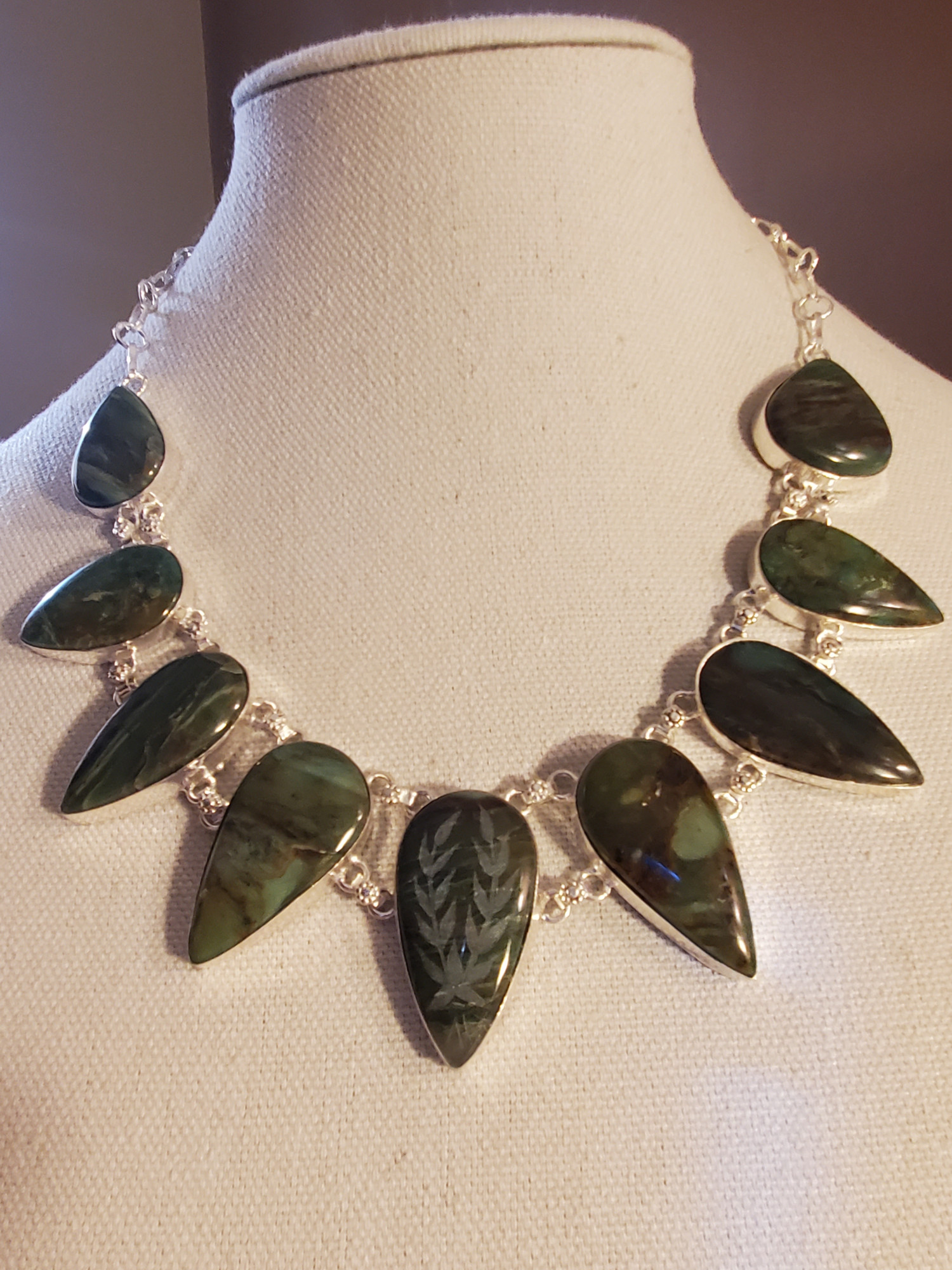 Laurel Intaglio Jasper Sterling Statement Necklace