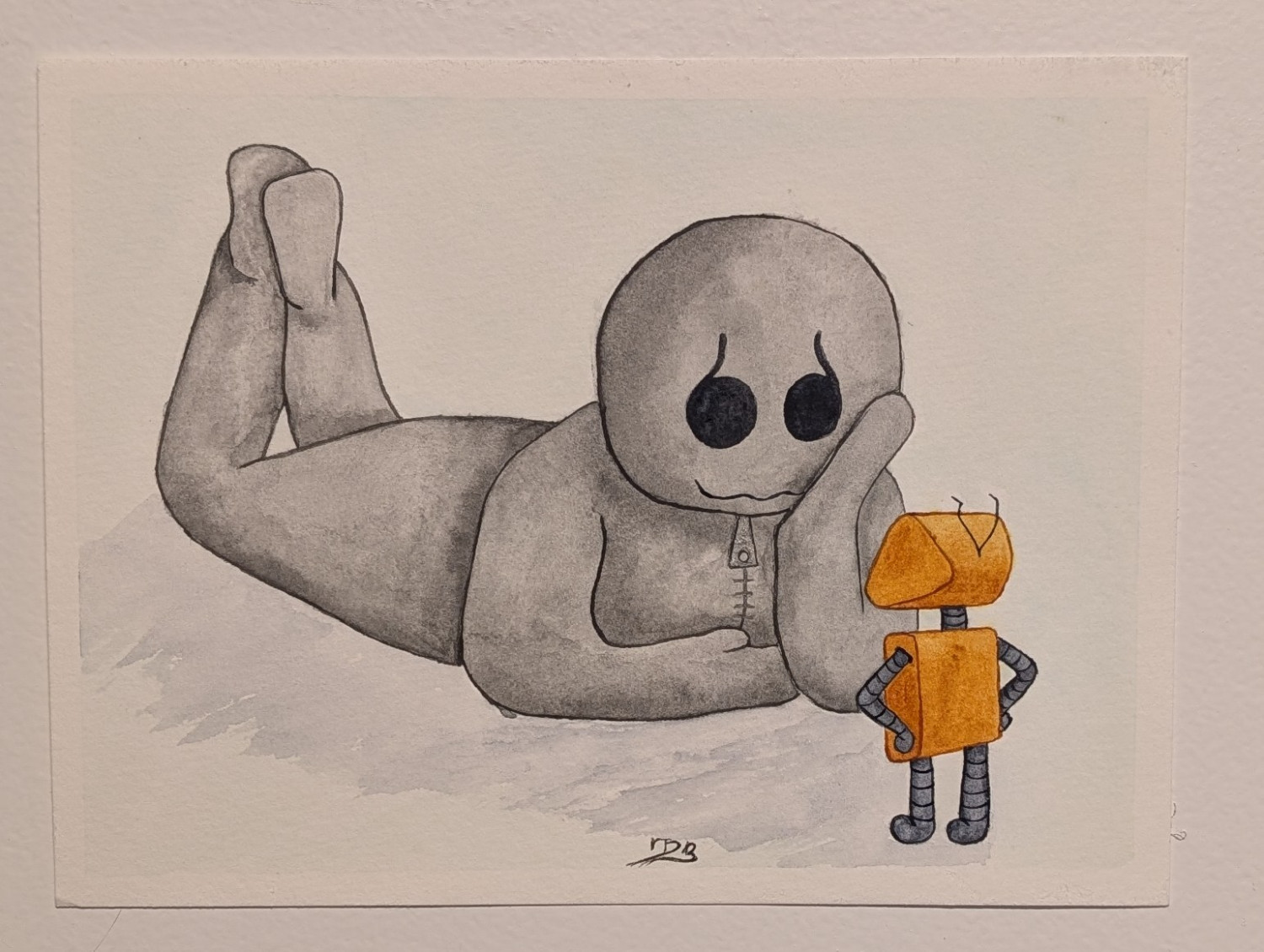 "Rag Doll Man Meets LIT-L-10: 2" Watercolor Painting