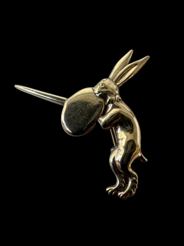 Battle Bunny #5 - 13th century - Sword & Oval Shield Bunny - Medieval-Style Pin - Bestiary