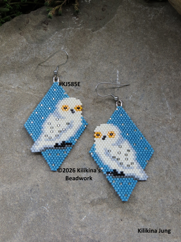 Owl Earrings - Beaded Owl Earrings - Native American Spirit Animal Earrings - Made by Kilikina