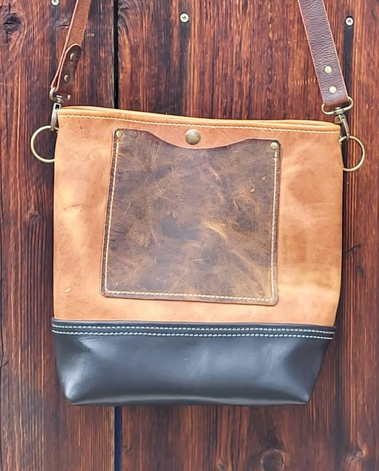 Leather Shoulder Tote Bag, Unique One of a Kind Crazy Horse Leather