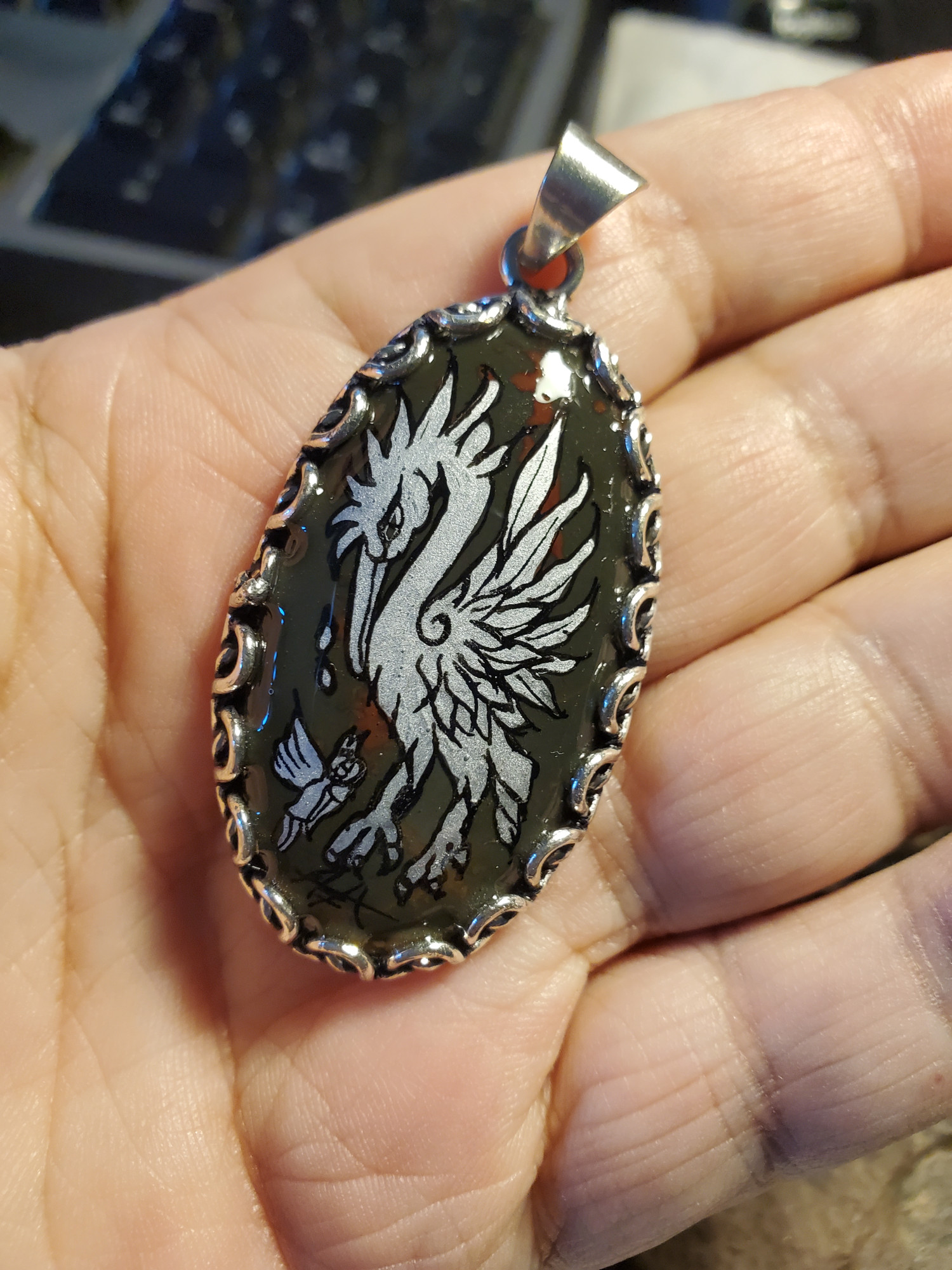 Peli Chicken ( Pelican ) Dragonsblood Sterling Pendant