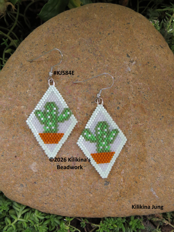 Adorable Beaded Cactus Earrings - Beaded Potted Cactus Earrings - Beaded Plant Earrings made by Kilikina