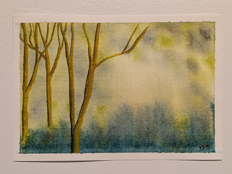Foggy Landscape Watercolor Painting