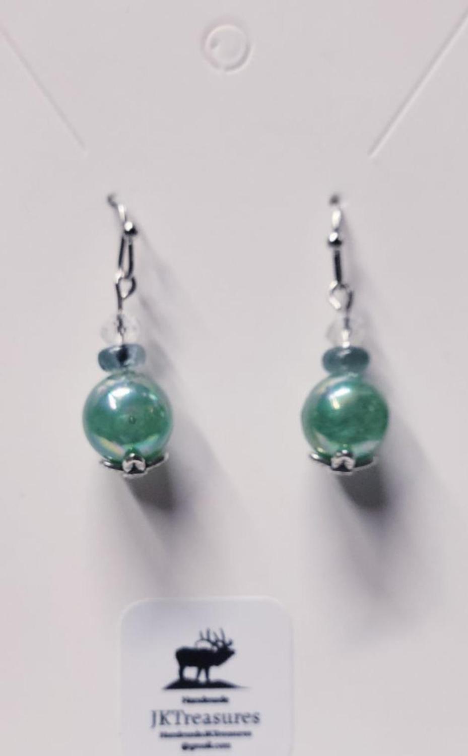 Grandidierite & glass bead rare gemstone drop earrings