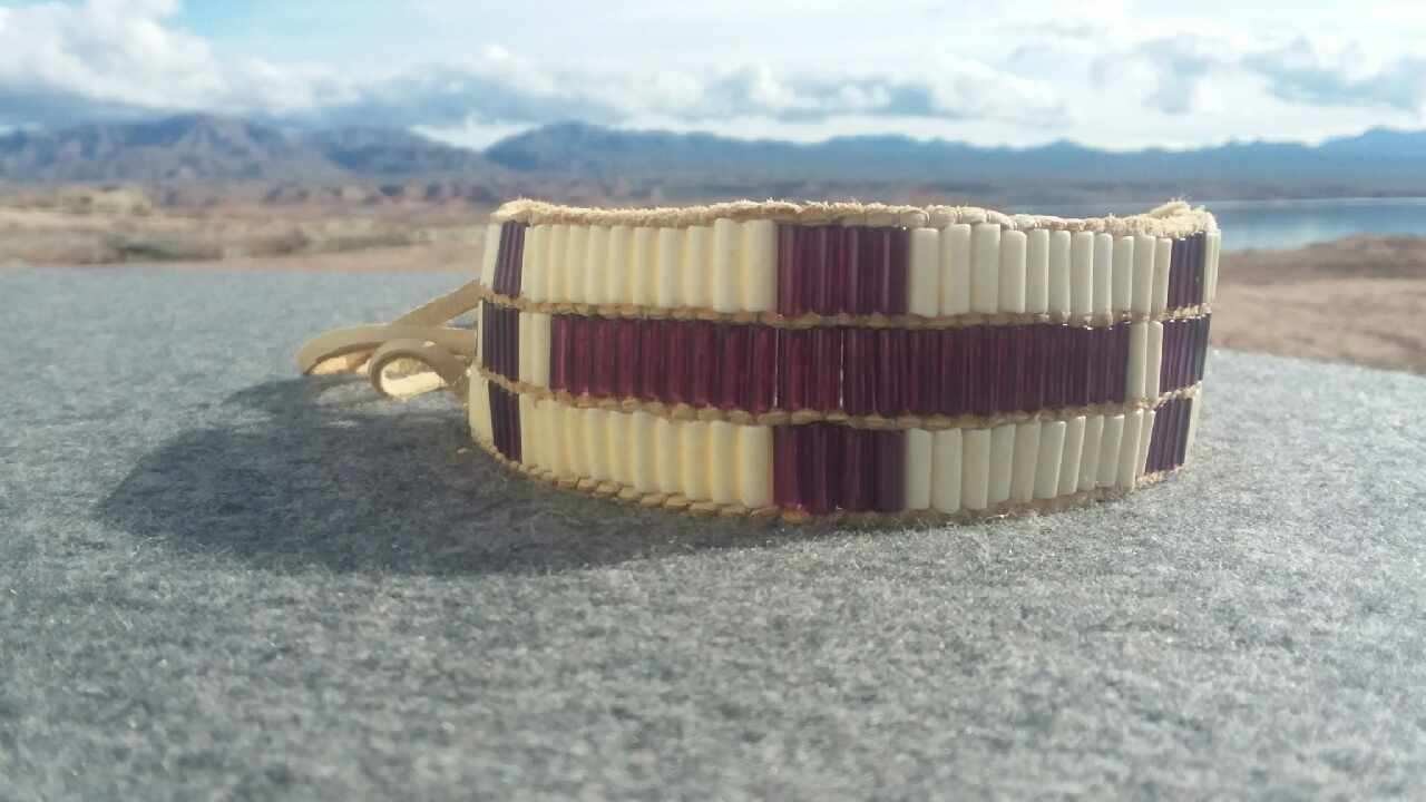 Glass wampum bead choker necklace