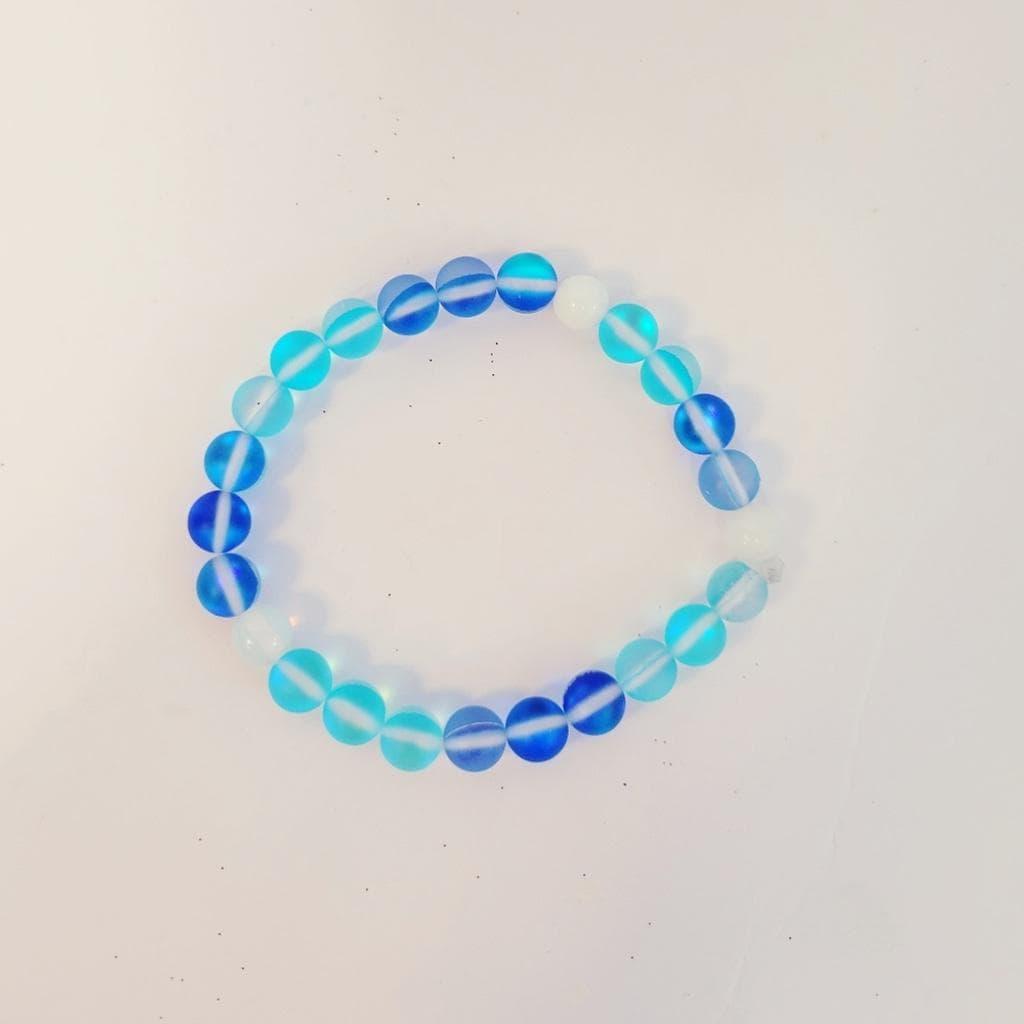 Hand Crafted Glass Moonstone Beaded Bracelet 7.5"