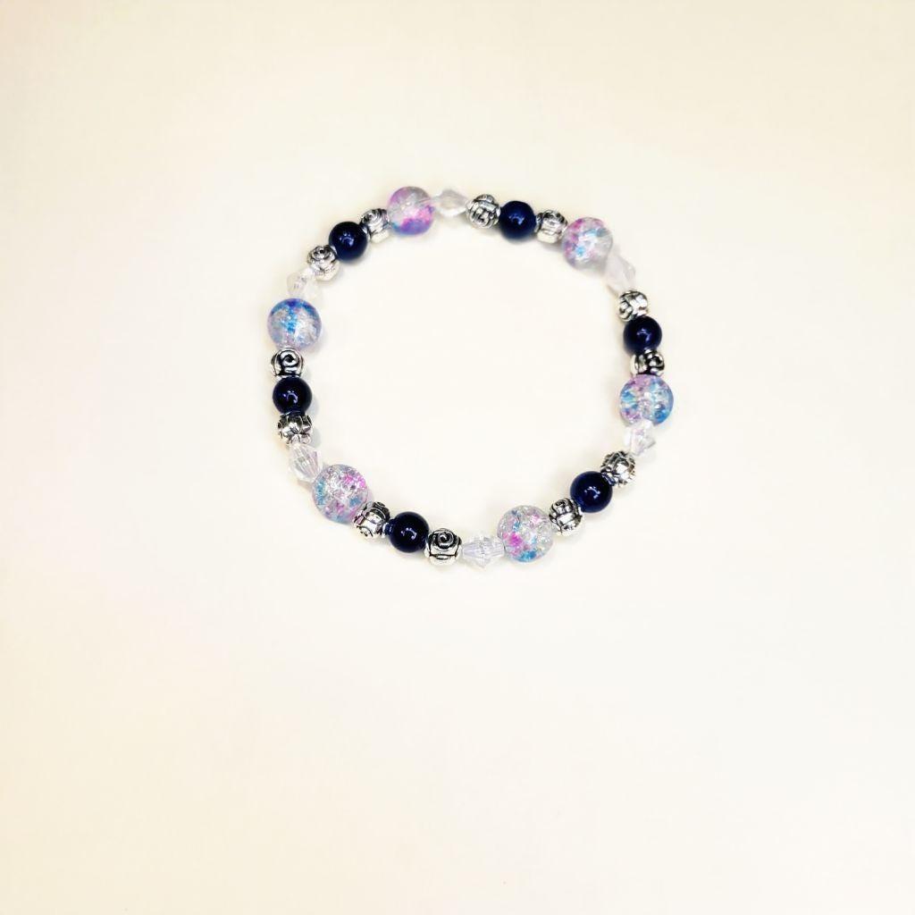 Cotton Candy 8mm Crackle Glass Beaded Bracelet 6.5-inch