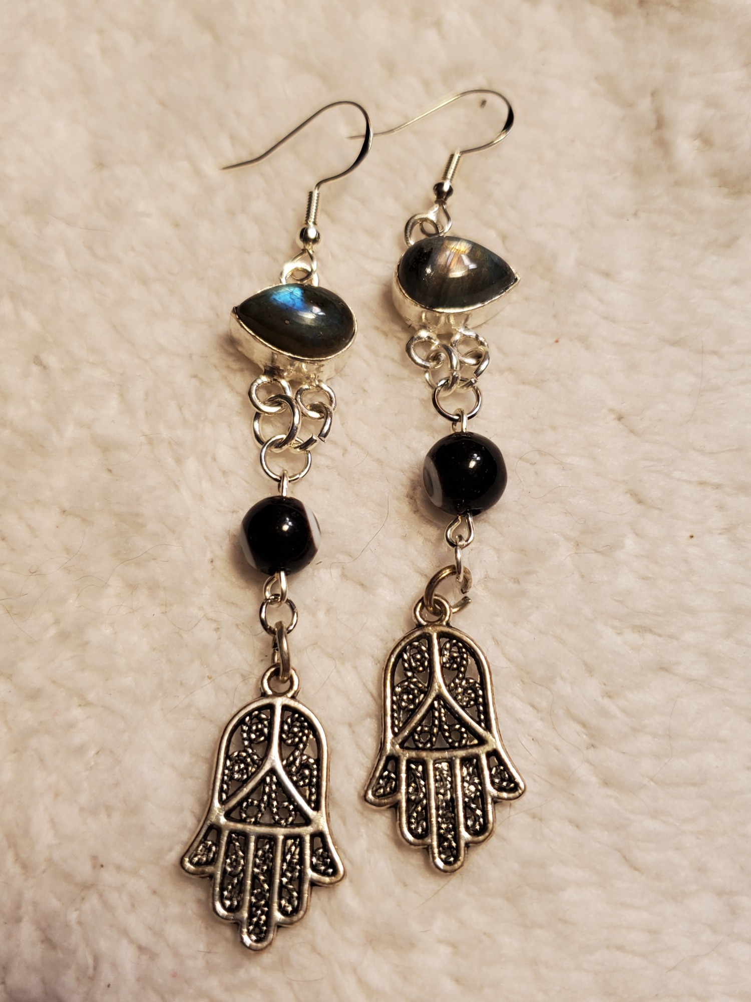 Hamsa Labradorite Sterling Earrings