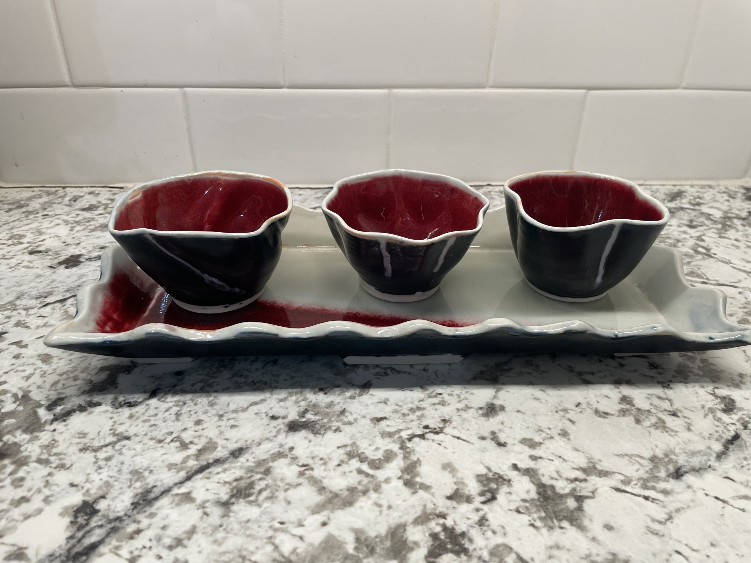 Porcelain Three Bowl Condiment Tray