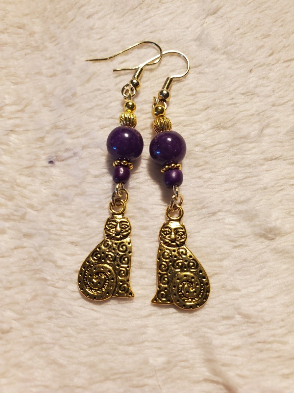 Mother of Cats Ear Rings Purple Agate