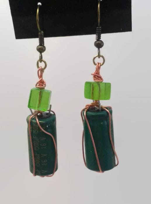 Wire wrapped capacitors earrings