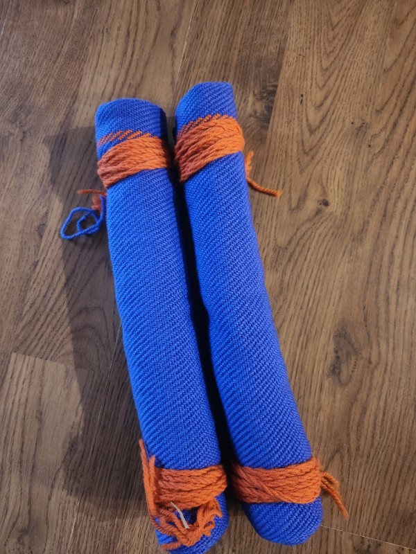 Roman Fascia, Puntees, Leg Wraps Blue w/ Orange Ties