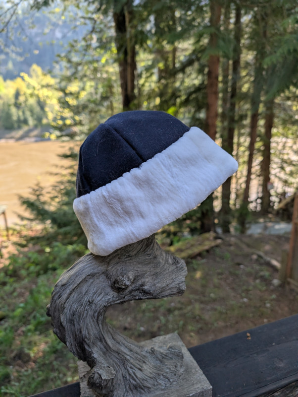 White mink with Dark blue wool Hat