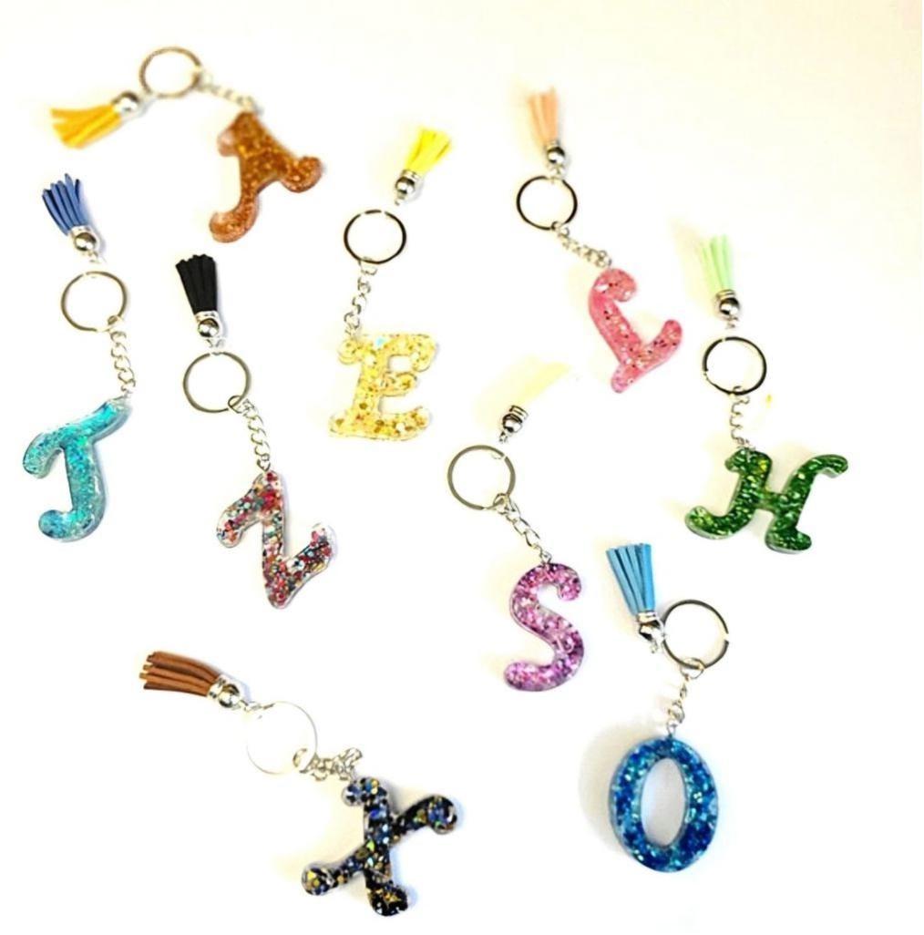 Personalized, 1.5" Resin,Shattered Glass,Glittery, Alphabet Keychains,bag charms