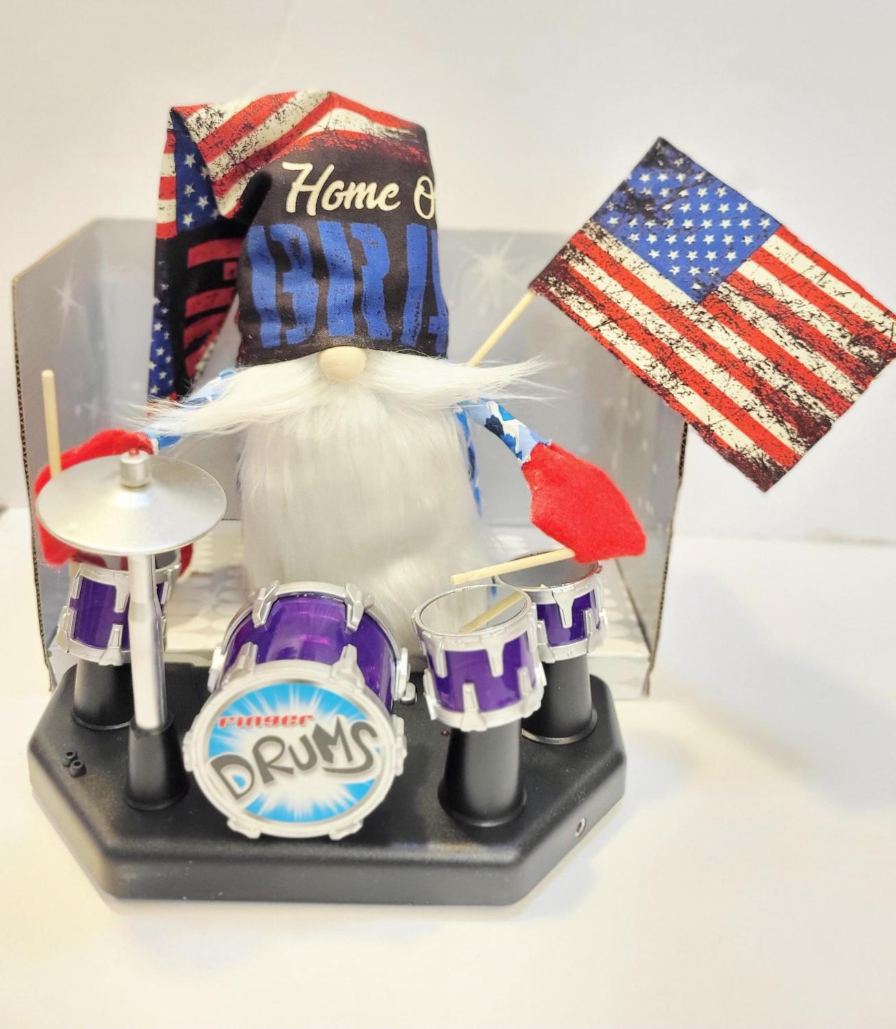 Drummer Gnome/ War veteran with Mini Drum Set - Patriotic Home Decor/ Musician gnome