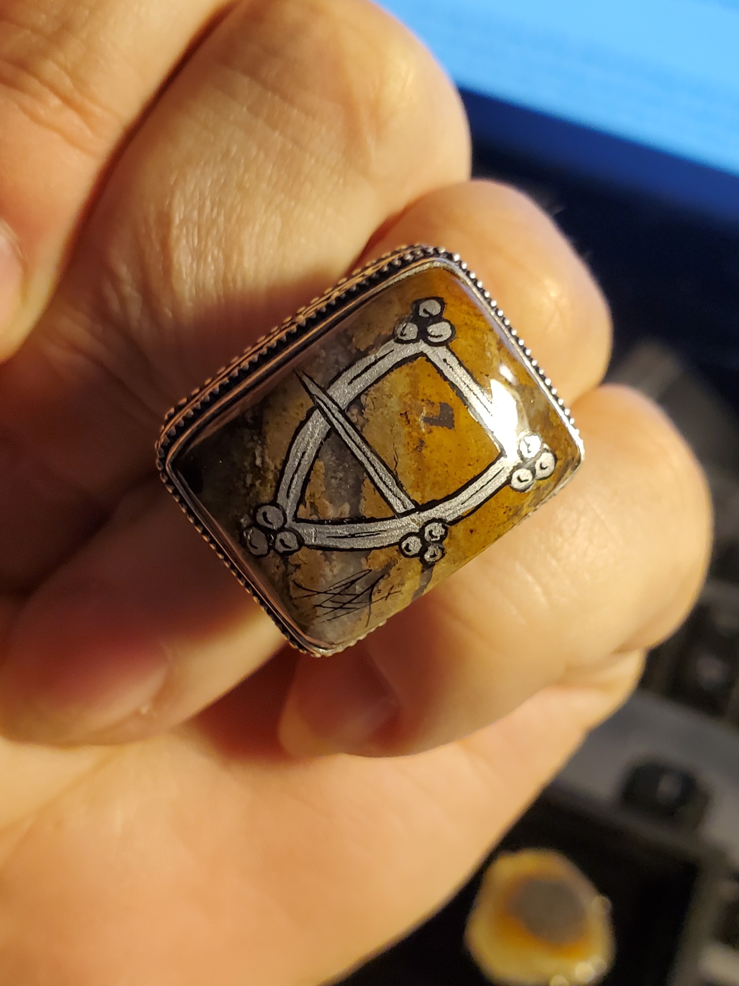 Silver Brooch East Kingdom Moss Agate in Sterling Silver Ring 7.5