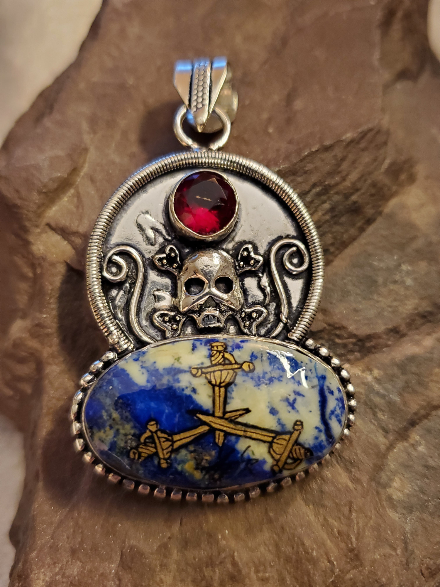 Mod Lapis Lazuli  Garnet Pendant