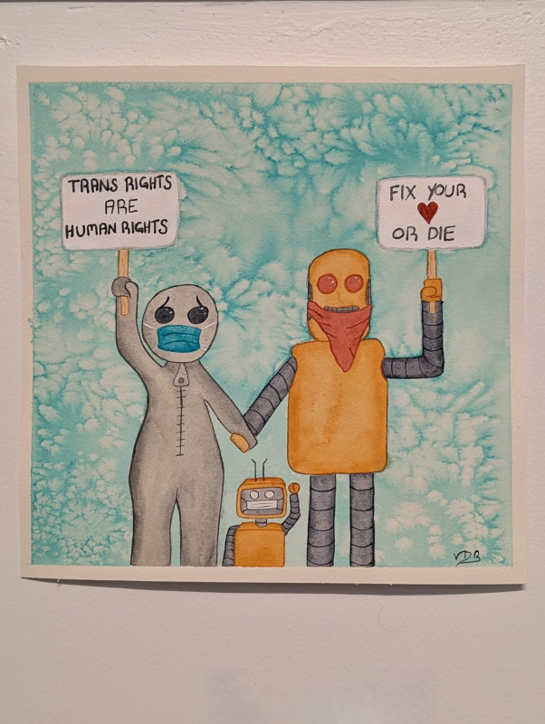 "Rag Doll Man Goes to a Protest" Watercolor Painting
