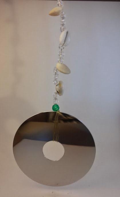 Computer hard drive platter mini light catcher with sea shells