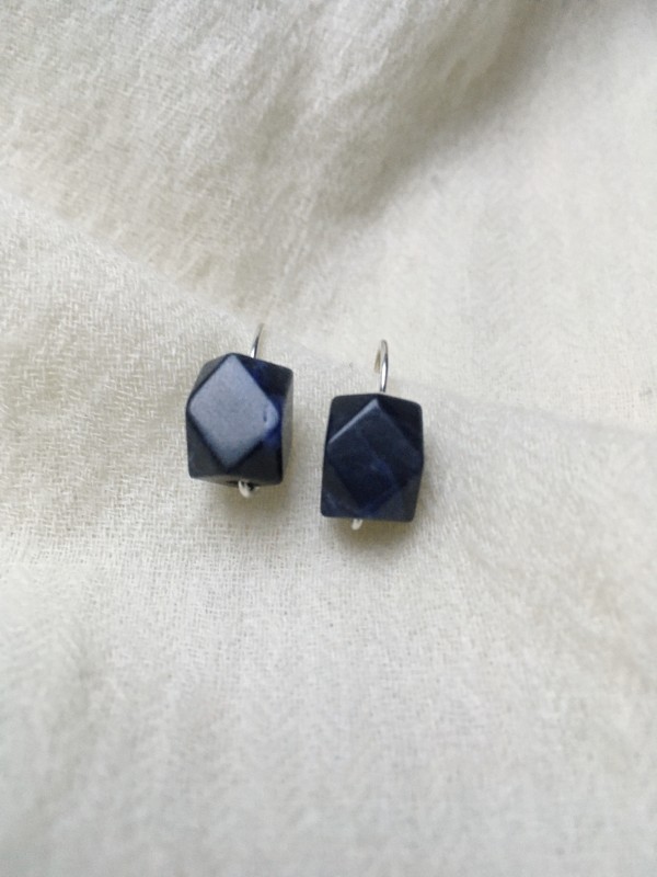 Faceted Square Sodalite Sterling Silver Earrings- Ancient Roman Style Earrings