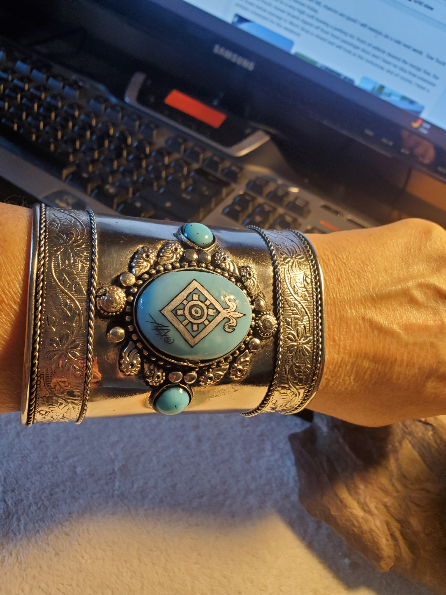 Order of the Mark Blue Agate Cuff Bracelet Set
