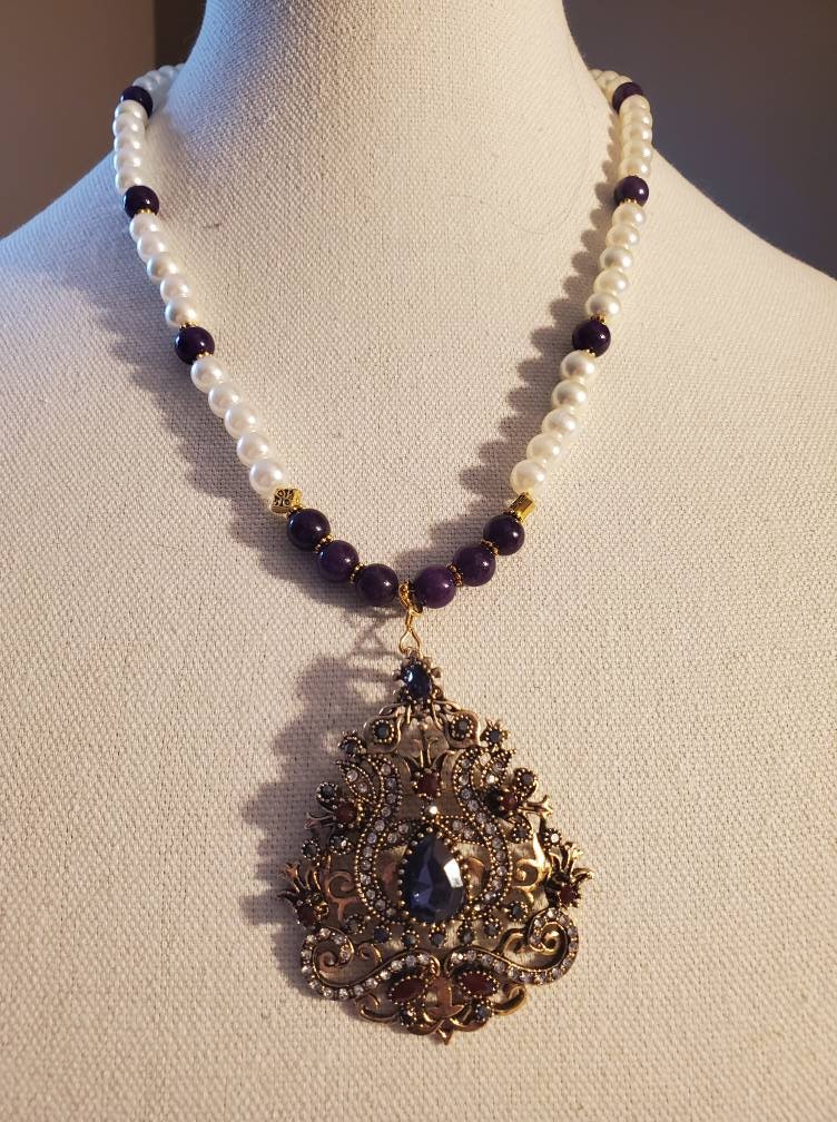 Amethyst Pearl Turkish style Necklace