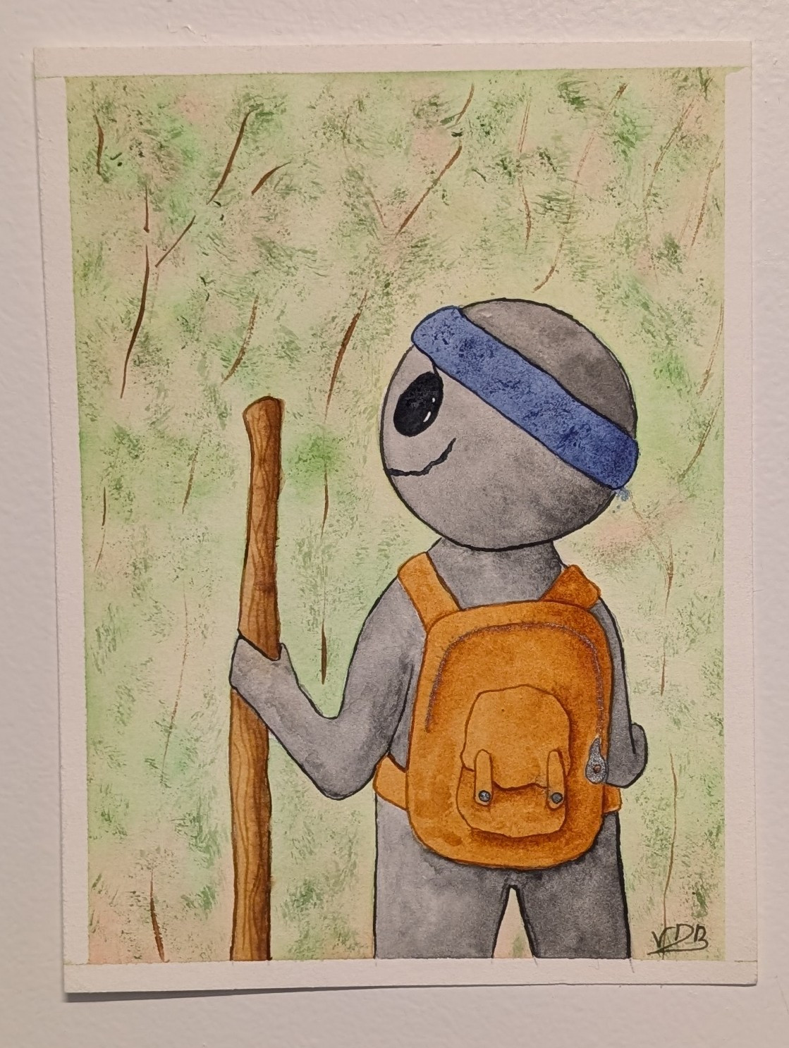 "Rag Doll Man Goes For a Hike" Watercolor Painting