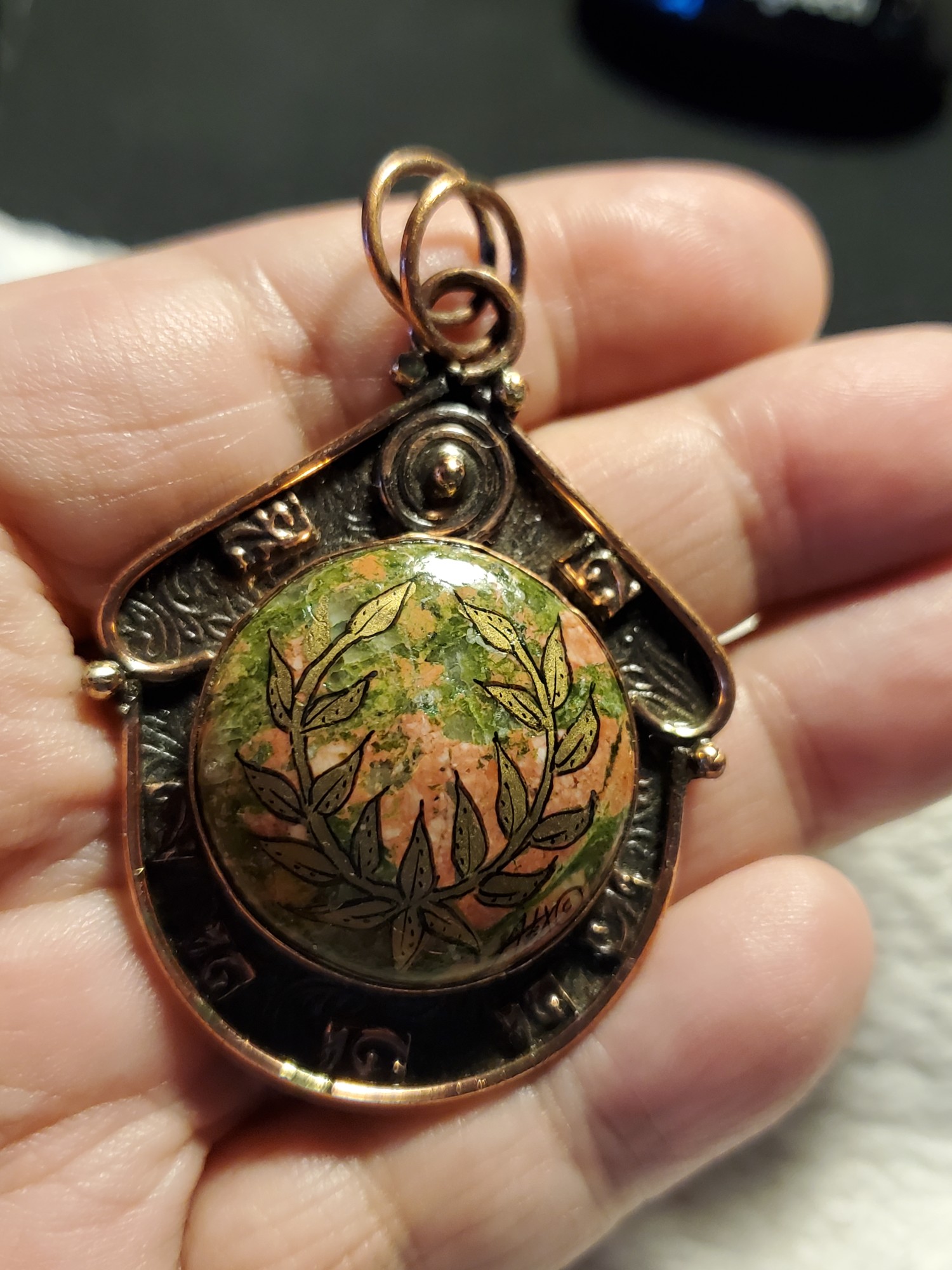 Laurel Unakite Copper Pendant