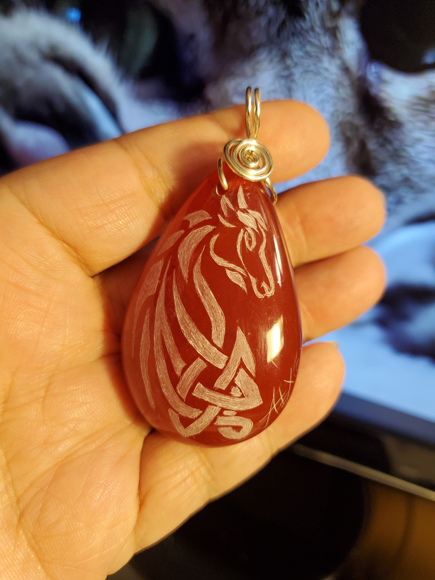 Celtic Horse Intaglio Copal Amber Pendant