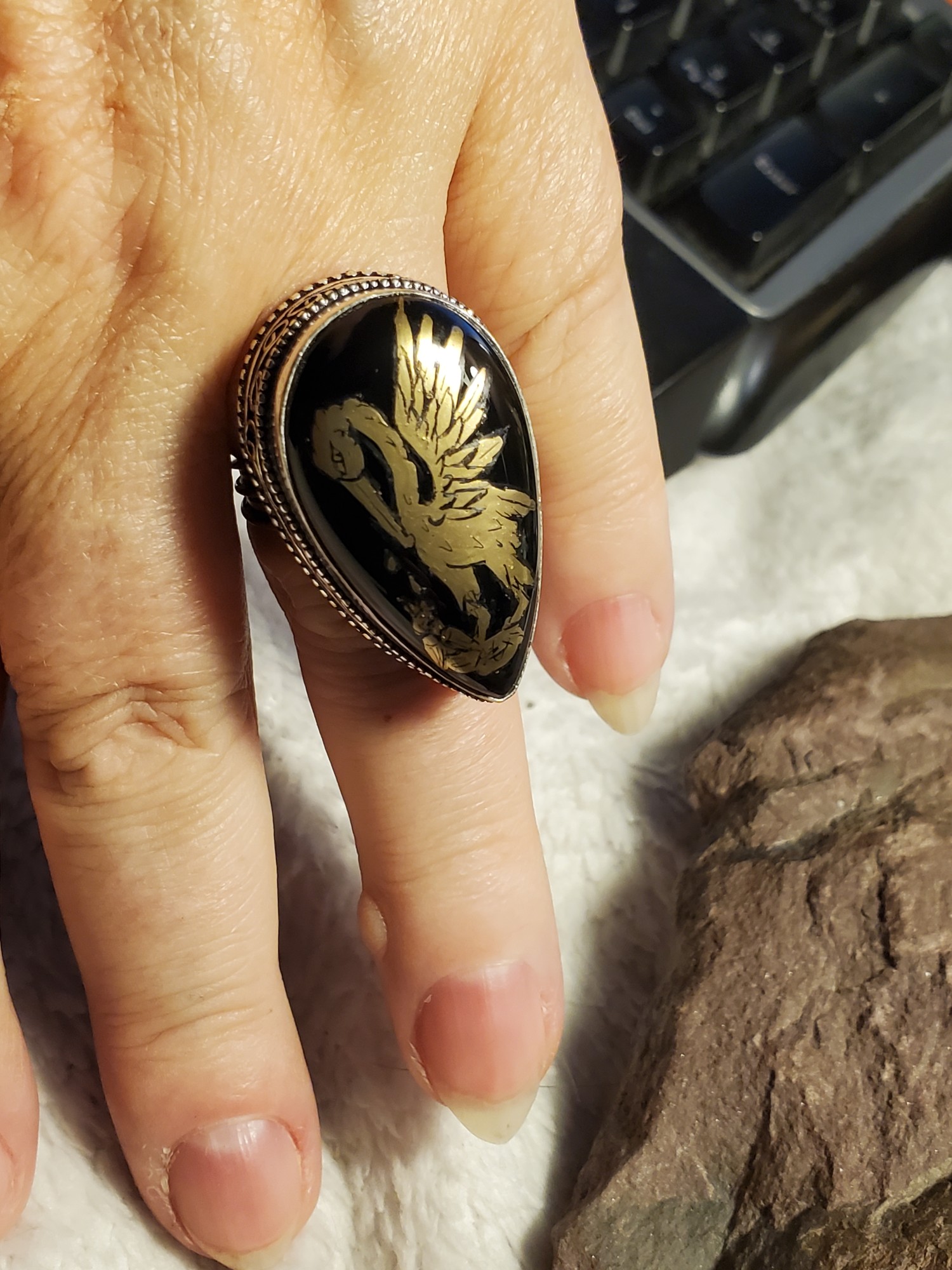 Pelican Onyx in Sterling Silver Ring size 9.5